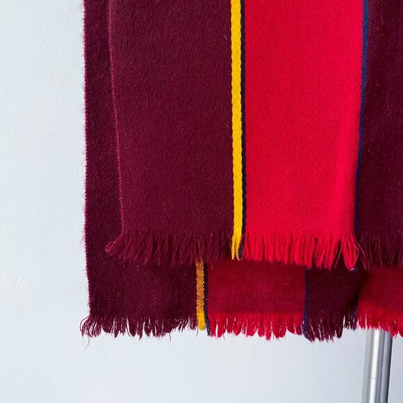 ❄️Vintage Burgundy Red & Yellow 100% Wool Striped Fringed Gryffindor Like Scarf - Picture 5 of 5